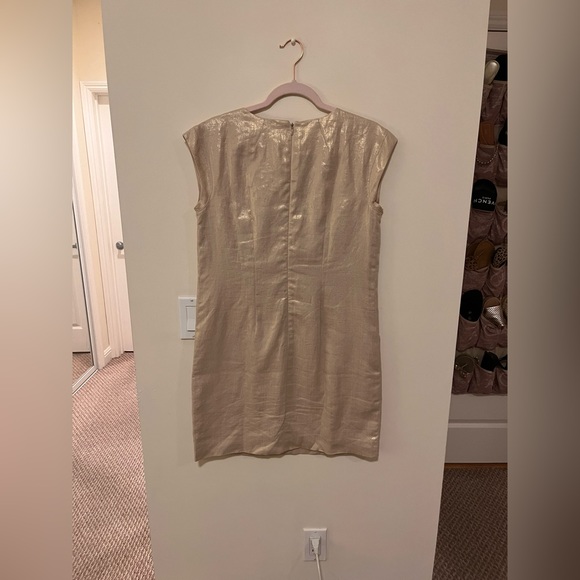 J Crew Linen Dress Metallic Gold Grommet Pockets Short Sleeves - Picture 4 of 5